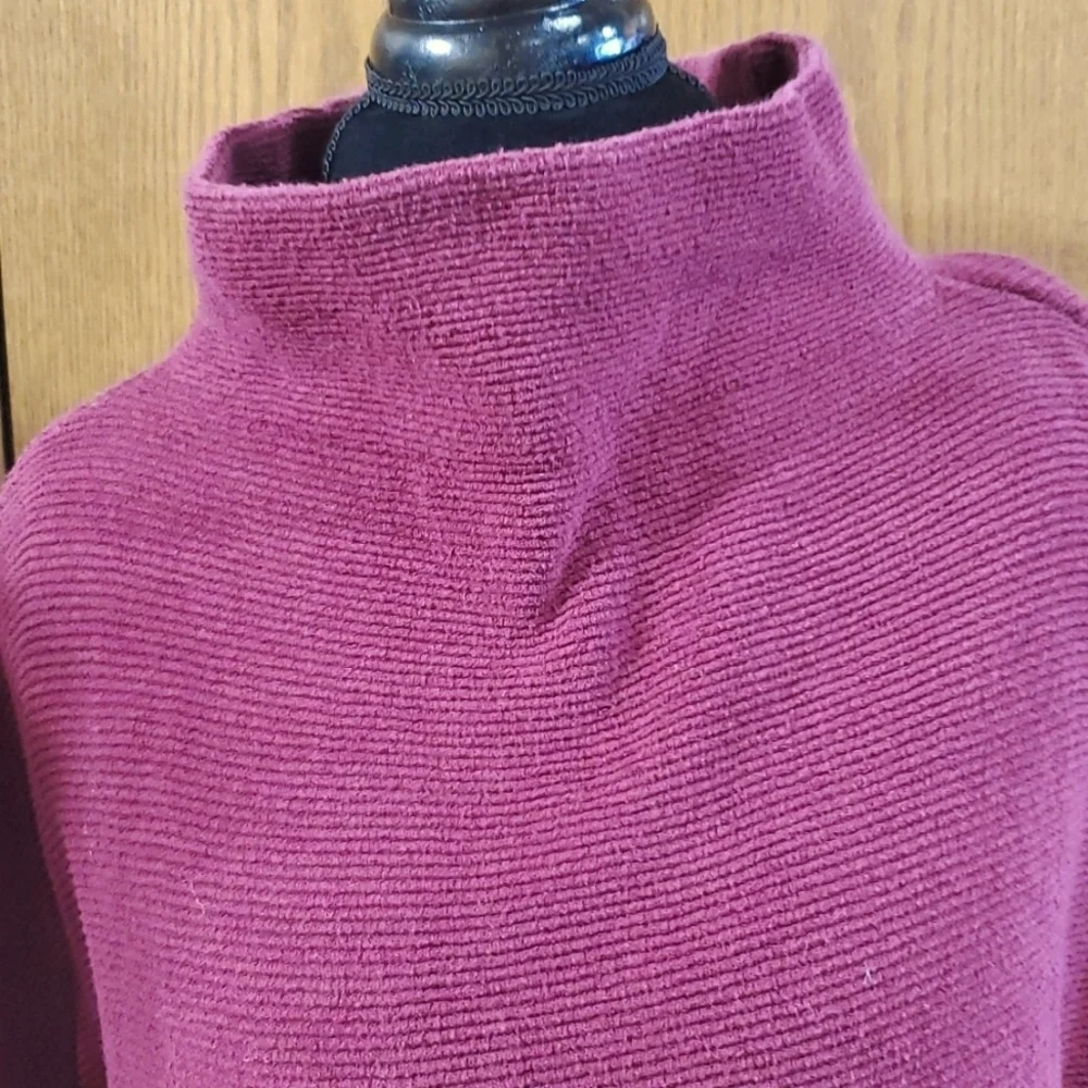 Free people burgandy ribbed mock collar long sleeve oversized top